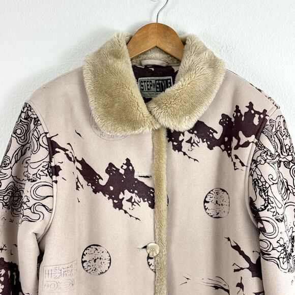 Vintage Y2K 90's Step in Style Women's M Faux Suede Sherpa Lined Pea Coat Jacket - Picture 3 of 11